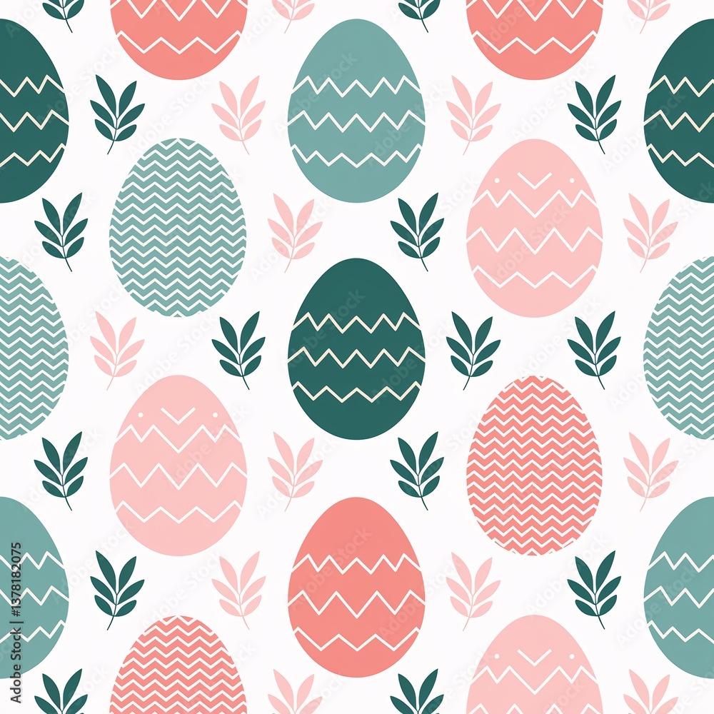 Poster a seamless pattern featuring pastel-colored eggs with simple, zigzag patterns