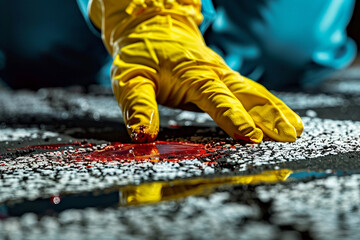 Detectives Inspecting Crime Scene with Intense Focus and Suspenseful Lighting, Generative AI