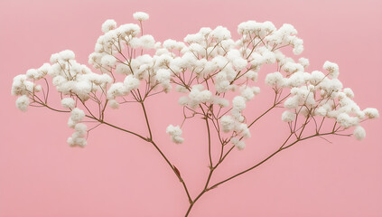 "White Baby’s Breath Flowers on Pink Background – Minimalist Floral Stock Photo"