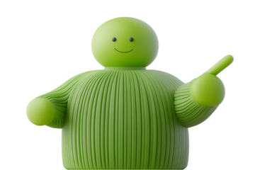 Happy Green 3D Character Pointing on Transparent Background Illustration