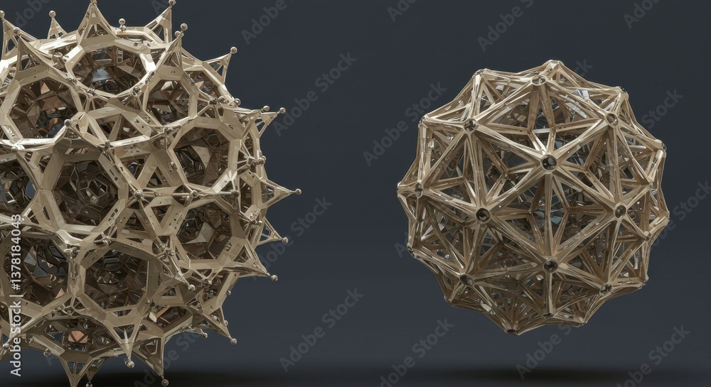Poster intricate geometric spheres: a 3d render of complex interlocking structures