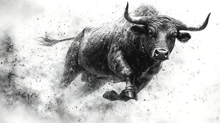 Wild bull fierce charge dramatic impact high resolution image
