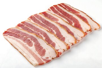 Delicious slices of crispy bacon ready to cook perfect for breakfast or a savory snack White