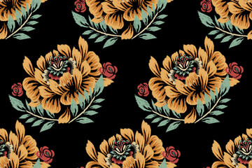 Damask flowers seamless pattern vector illustration,Ikat floral seamless pattern.