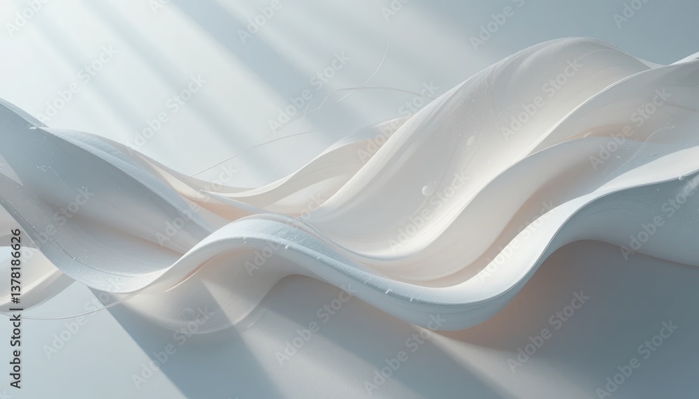 Poster flowing white paper waves minimalist studio setting abstract content soft lighting aesthetic design 