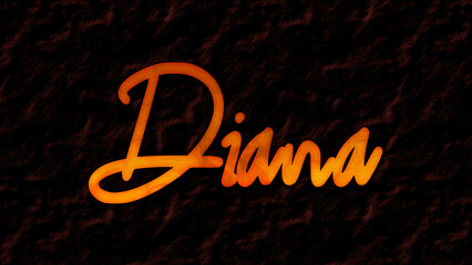 3D fire text effect of name Diana on dark background.