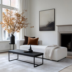 Modern minimalist living room with neutral tones