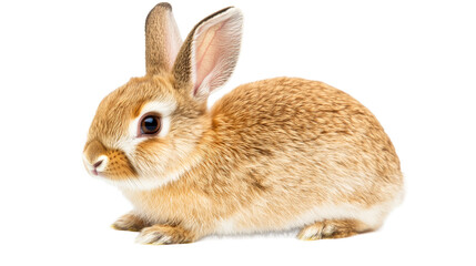 Portrait of a cute, light brown rabbit with long ears, cut out transparent