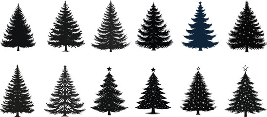 Fototapeta premium big set of Christmas tree silhouette vector illustrator on white background.