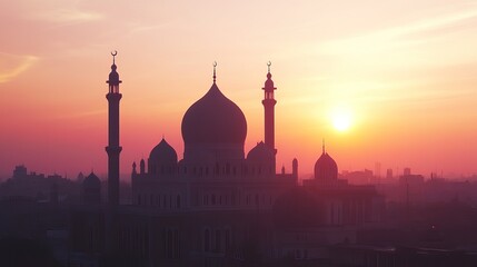Sunset Silhouette Mosque Cityscape Sunrise Prayer