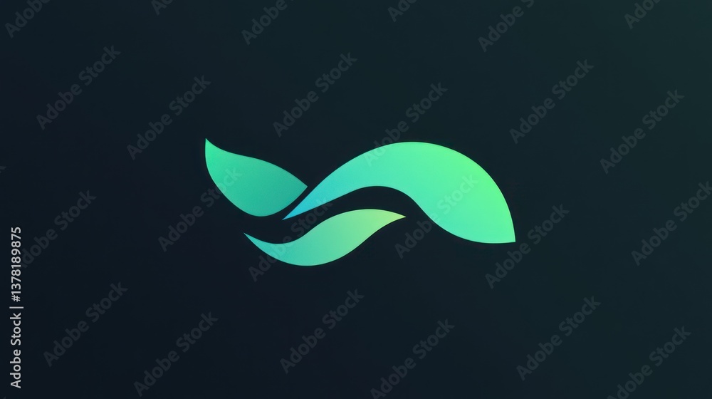 Poster abstract gradient logo design with flowing lines and leaf shapes on dark background