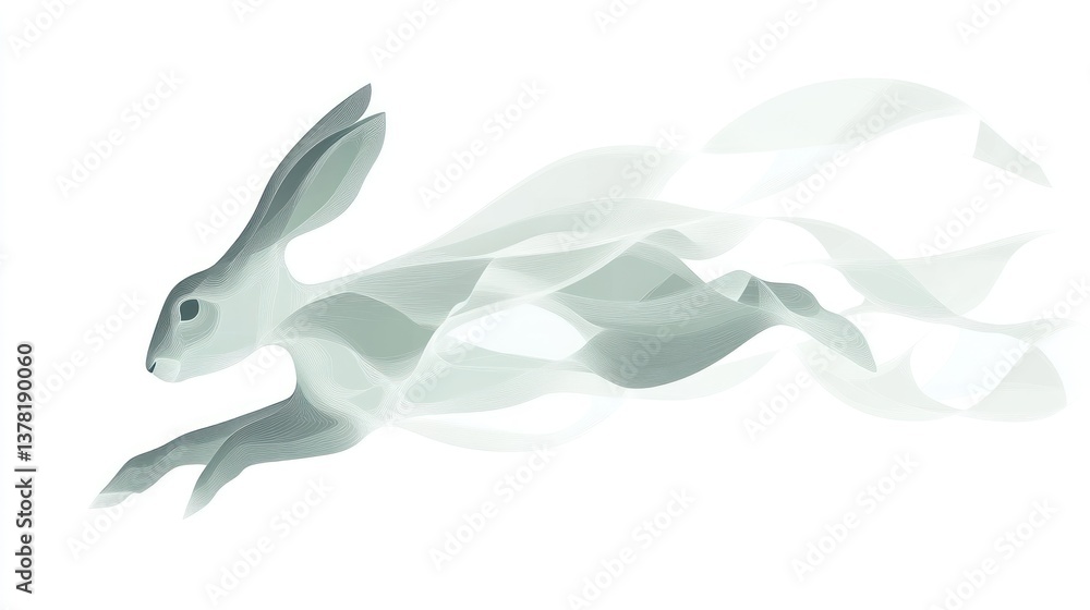 Poster abstract hare in motion a dynamic and ethereal illustration of a leaping rabbit with flowing l