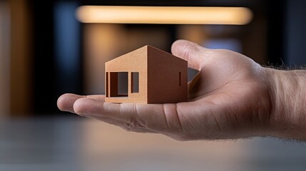 A Hand Holding a Small Brick House Model Representing Real Estate