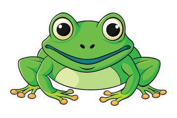 Obraz premium Cartoon Green Frog with Big Eyes, Smiling Mouth, Isolated on Transparent Background