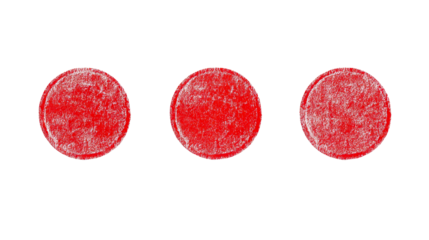 Three Red grunge circles on a black background, cut out transparent