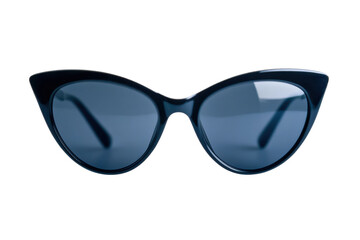 Fototapeta premium Stylish cat-eye sunglasses with dark tinted lenses on black background, cut out