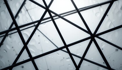 Raindrops falling on geometric glass structure urban setting abstract photography modern design low angle architectural concept