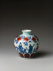 Portrait of a middle - aged Asian woman in red indoor