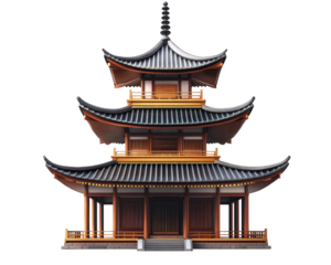 Traditional Japanese architecture showcases stunning three tiered pagoda with intricate wooden details and gracefully curved roof. This architectural marvel reflects cultural heritage