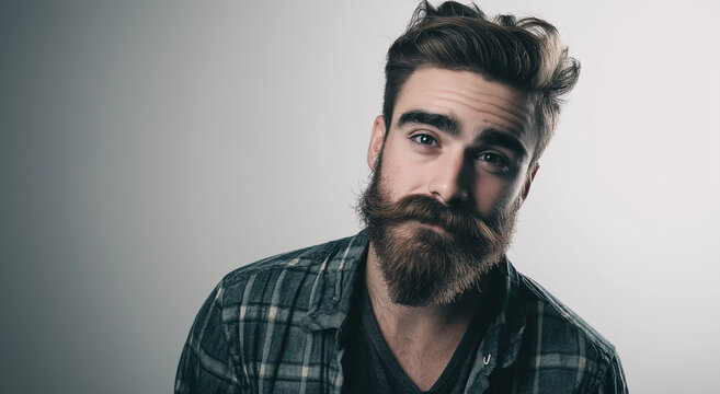 Hipster bem cuidado com bigode longo depois de visitar o barbeiro