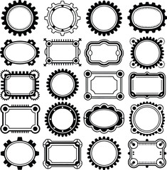 Collection of various black and white Steampunk Gear Frames Collection with transparent Background