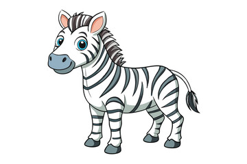 Obraz premium Cartoon Zebra Standing Side View with Big Blue Eyes on Transparent Background