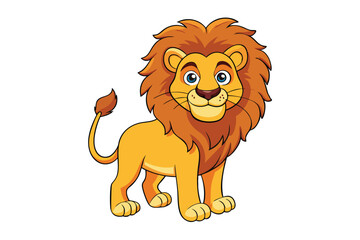 Obraz premium Cartoonish Lion Standing Tall with a Bushy Mane Isolated on a White Background