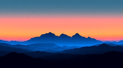 Fototapeta premium Sunset Mountain Range Silhouette. (3)