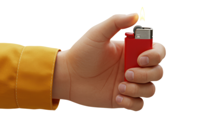 Isolated Hand Holding Lighter with Flame for Ignition