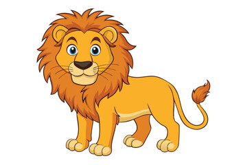 Obraz premium Cheerful Cartoon Lion Standing with Brown Mane on a White Background