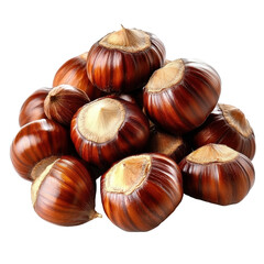 Chestnuts in their natural state on a bright white background for culinary and decorative use, Chestnuts isolated on white background