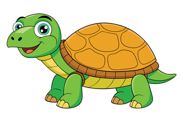 Obraz premium Green Cartoon Turtle with Yellow Shell, Smiling Isolated on a White Background