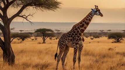 Fototapeta premium Capture the majestic beauty of a giraffe in savanna