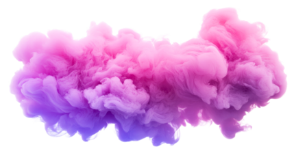 Gradient pink and purple smoke cloud isolated on black background, cut out transparent