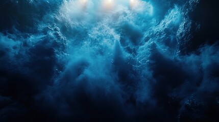 Underwater Ocean Currents with Illuminated Blue Hues