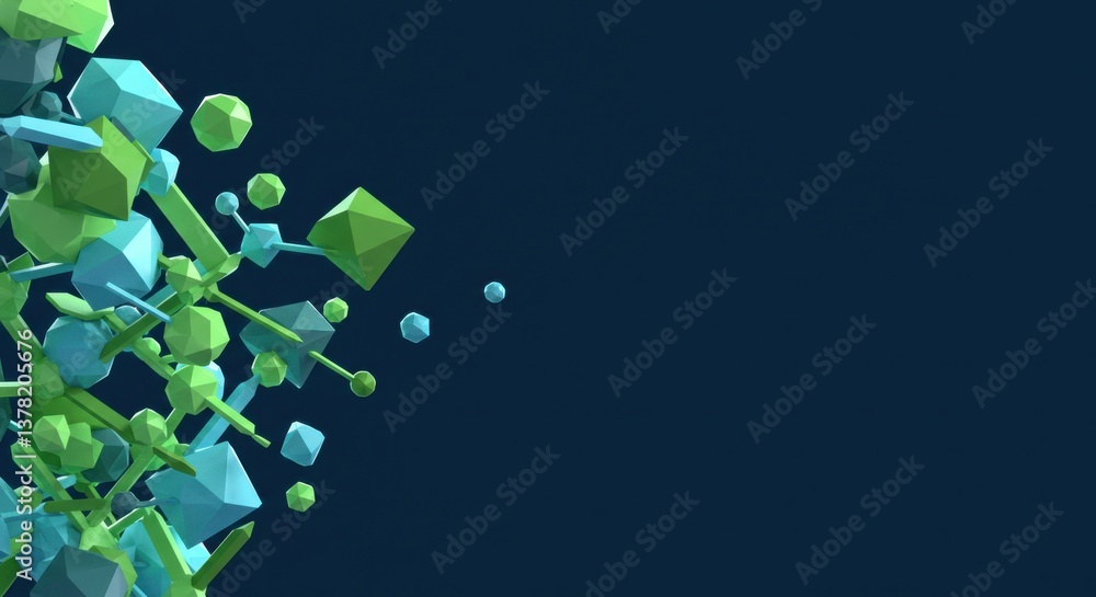 Aufkleber abstract 3d rendering of geometric shapes: interconnected polygons in teal and green hues against a 