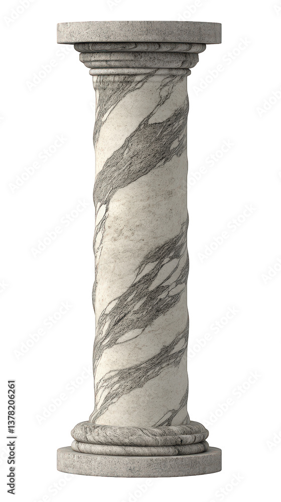 Poster decorative column made of stone features spiral design with textured patterns. this architectural el
