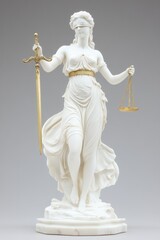 Obraz premium A majestic statue of Lady Justice (Themis) blindfolded, holding a set of golden scales in one hand and a sword in the other