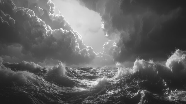 Dark storm clouds brewing over a rough ocean