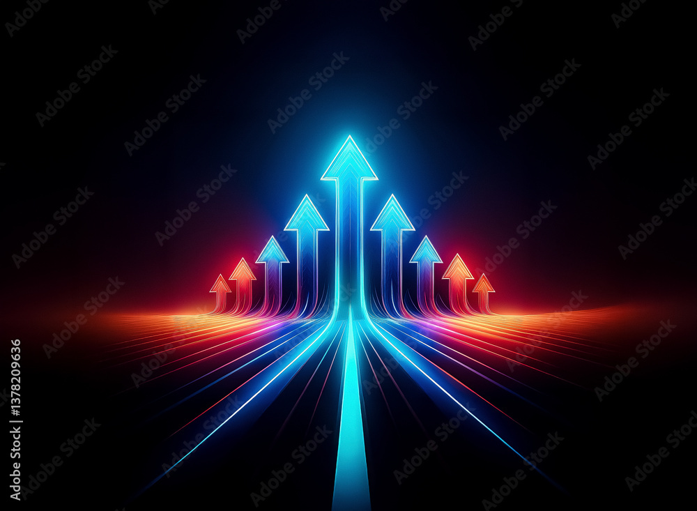 Aufkleber bright luminous arrows ascend against a dark backdrop, symbolizing upward progression and motion wit