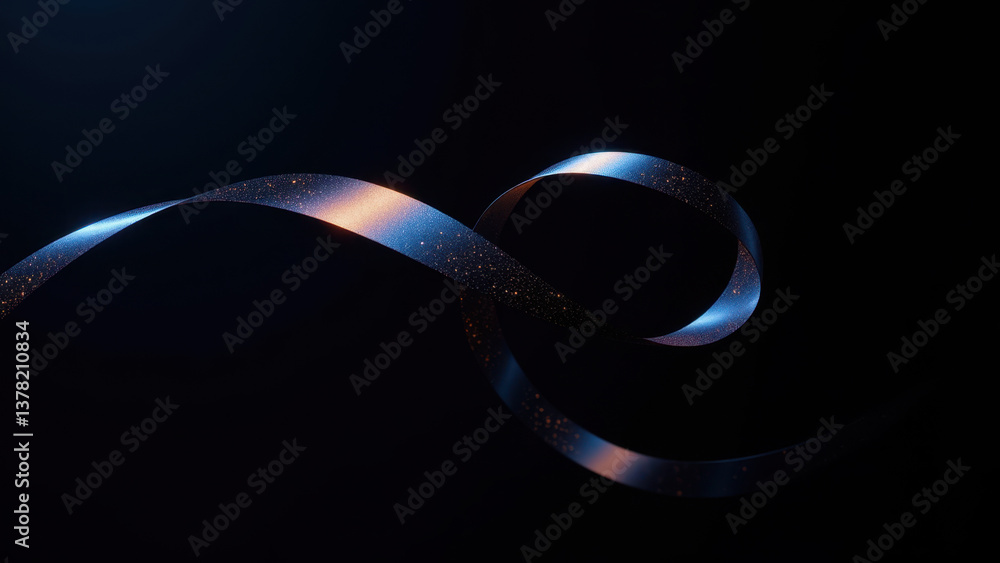 Poster futuristic ribbon-like structure with glowing edges set against a dark background.