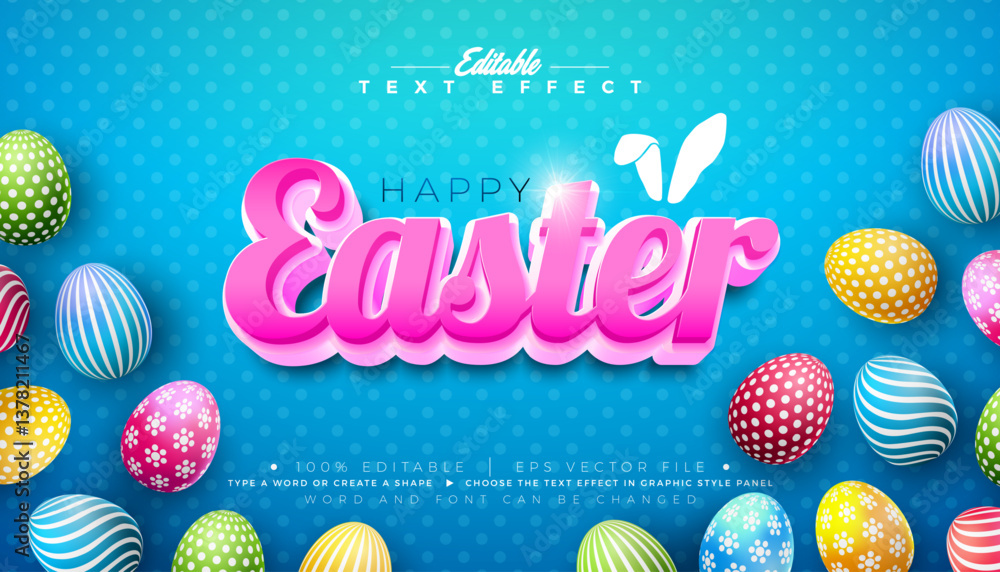 Aufkleber happy easter 3d text effect design. editable and scalable vector graphic style effect with colorful 