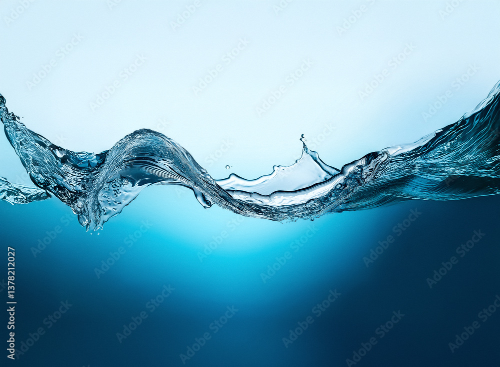 Aufkleber clear water with a dynamic wave creates a refreshing and pure feeling against a blue gradient backdr