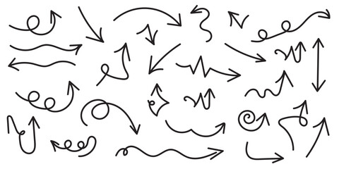 Collection of hand drawn arrows. Vector set.