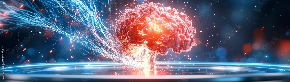 Poster explosion of creativity brain visualization digital realm 3d art futuristic environment close-up sci