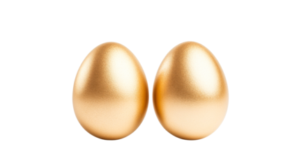 Two golden eggs on a black background, cut out transparent
