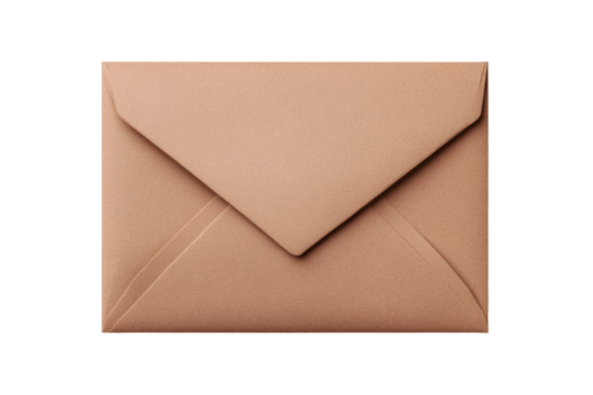 Brown paper envelope displayed on white background for stationery and office use, cut out