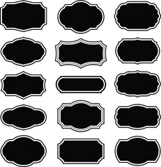 Set of simple vintage labels, vector illustration. Blank frames of various shapes. Elegant black and white background. Simple retro elements for your design. 
