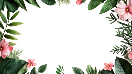 Naklejka premium Frame of Lush Greenery and Pink Flowers, cut out transparent