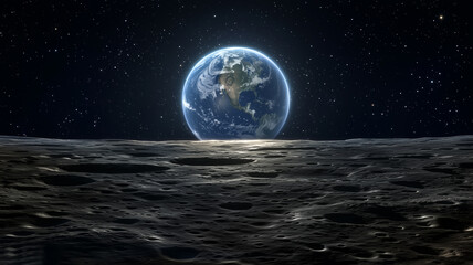 Earth Rising Over the Moon's Surface